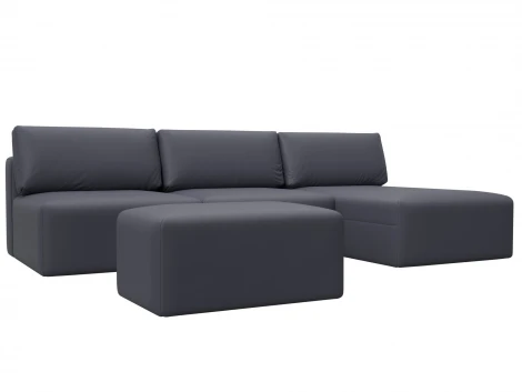 Диван угловой модульный с пуфом Лига-060 НПБ Лонг угол универсальный (ЛДСП,Брус,Фанера/Пластик/Экокожа/Серый) Лига Диванов 130071