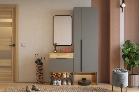 Прихожая "Баско К8" Mebelson (ЛДСП/Графит,Дуб крафт золотой,Черный) арт.ПК08Баско.3423