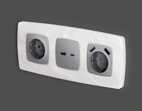 Лицевая панель Ambrella Volt OMEGA (Сталь матовый) для розетки 2USB тип A+C QUANT OP5110