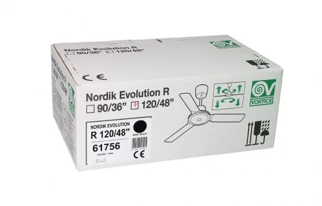Потолочный вентилятор матовый черный 1200 мм IP20 Vortice Nordik Evolution R 120/48 61756VRT