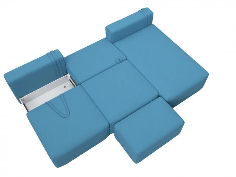 Диван угловой модульный с пуфом Лига-060 НПБ Лонг угол универсальный (ЛДСП,Брус,Фанера/Пластик/Рогожка/Голубой) Лига Диванов 129721