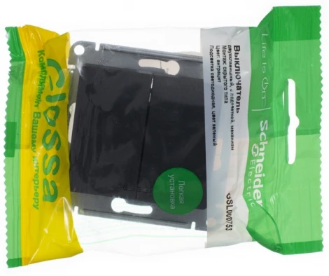 Выключатель встраиваемый двухклавишный с подсветкой (антрацит) Systeme Electric Glossa GSL000753