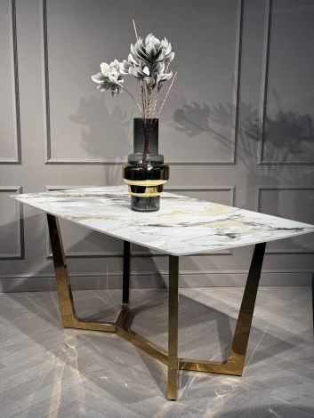 Стол обеденный IST-CASA Ланс DT-2852L, 180х90х75 см, белая керамика/золотой