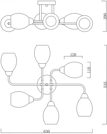 Потолочная люстра на штанге Escada Hope 1132/6P Black 6x60Вт E27, металл/стекло, черный/золото