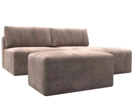 Диван угловой модульный с пуфом Лига-060 НПБ угол универсальный (ЛДСП,Брус,Фанера/Пластик/Велюр/Бежевый) Лига Диванов 129680