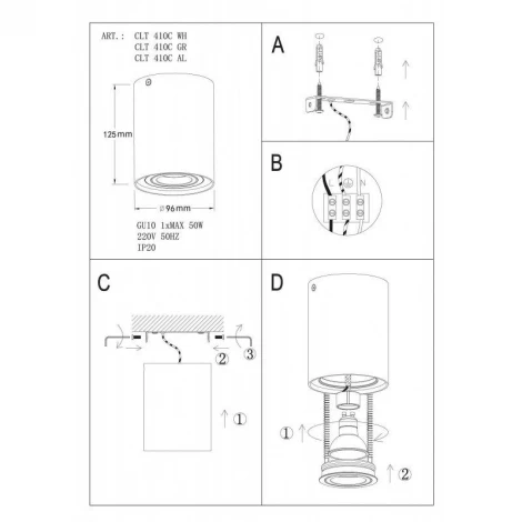 Накладной точечный светильник Crystal Lux CLT 411 411C BL-GO (220V)