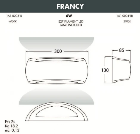Настенный светильник уличный Fumagalli Francy 1A1.000.000.AYF1R (220V, IP66)