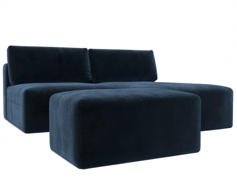 Диван угловой модульный с пуфом Лига-060 НПБ угол универсальный (ЛДСП,Брус,Фанера/Пластик/Велюр/Синий) Лига Диванов 129681