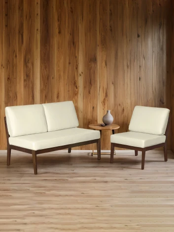 Диван-скамья Массив мягкая экокожа крем, каркас орех Mebelik арт.007549