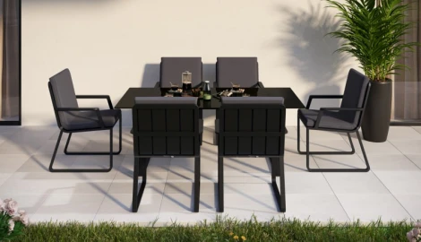 Обеденная группа Gardenini Voglie (Алюминий,Закаленное стекло,Ткань/Темно-серый,Антрацит,Черный) DVGL.010518.C1