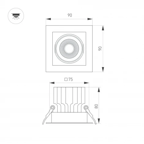 Встраиваемый светильник светодиодный MS-VORTEX-BUILT-S90x90-12W Day4000 (BK-BK, 40 deg, 230V) (Arlight, IP20 Металл) 057962