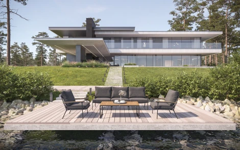 Комплект садовой мебели Gardenini Premium Calma long (Алюминий,Тик,Ткань/Темно-серый) арт.LPCLM.010800.S3