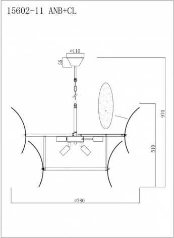 Подвесная большая люстра каскаднаяiLamp Gramercy 15602-11 ANB+CL (220V, на цепи)