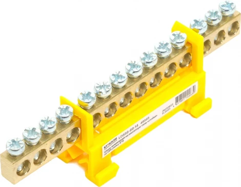 Шина заземления на изоляторе на DIN-рейку 14 выводов (желтый) Stekker 49565