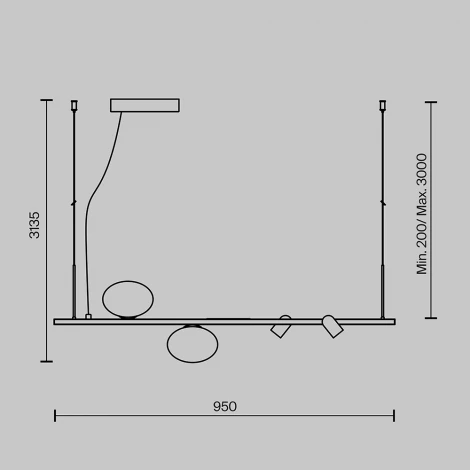 Подвесной светильник со спотами Maytoni Inversio MOD350PL-02BBS (220V, на тросе, шарики)