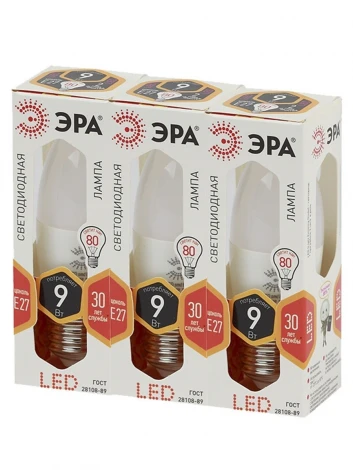 Лампочка светодиодная E27 9W ЭРА LED B35-9W-827-E27