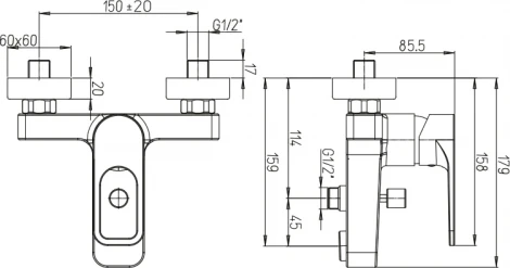 Смеситель Paini Flat KKCR1112SLMKM для ванны с душем