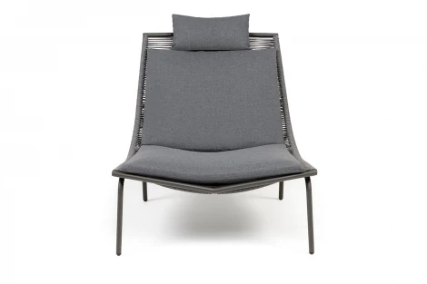 "Авиньон" кресло плетеное из роупа, каркас алюминий серый (RAL7022) муар, роуп серый круглый, ткань темно-серая 027 4SIS арт.УТ-00009637