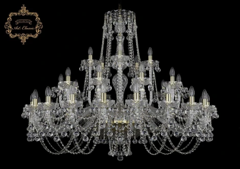 Подвесная большая люстра Art Classic 11.26 11.26.20+10+5.460.Gd.B (220V, хрусталь, на цепи, подсвечник, свеча)