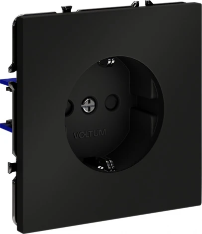 Розетка с заземлением и шторками (черный матовый) Voltum S70 VLS040208