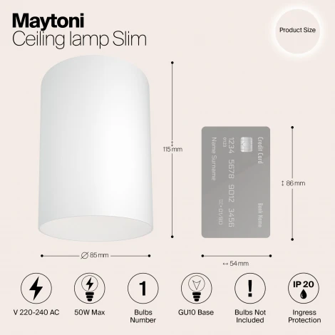 Накладной потолочный светильник Slim GU10 1x50Вт Maytoni Technical C014CL-01W (220V)