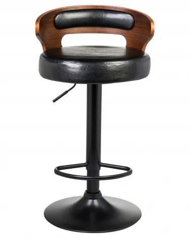 Стул барный DOBRIN FRED BLACK (коричневое дерево, чёрный) 1018_BlackBase-LMZ BLACK, цвет сиденья черный, каркаса коричневое основания черный