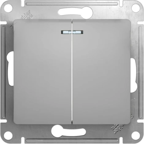 Выключатель встраиваемый двухклавишный с подсветкой (алюминий) Systeme Electric GSL000353