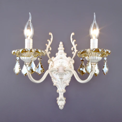 Бра Eurosvet 3281 3281/2 белый с золотом / тонированный хрусталь (220V, хрусталь Strotskis, подвески, подсвечник, свеча)