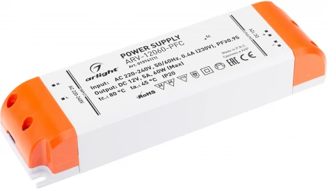 Блок питания ARV-12060-PFC (12V, 5A, 60W) (Arlight, IP20 Пластик, 2 года) 015761(1)