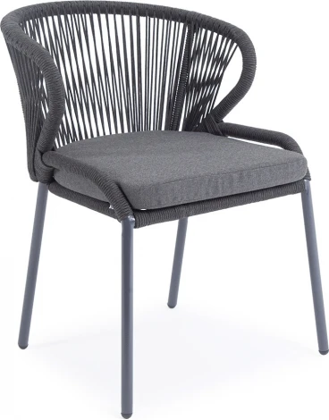 "Милан" стул плетеный из роупа, каркас алюминий темно-серый (RAL7024) муар, роуп темно-серый круглый, ткань темно-серая 027 4SIS арт.УТ-00006819