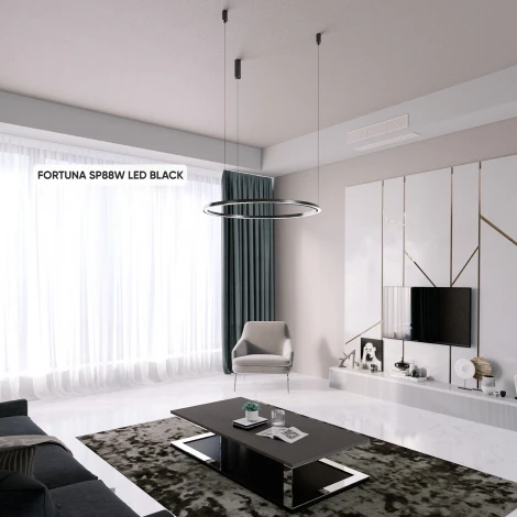 Подвесной светильник Crystal Lux FORTUNA SP88W LED BLACK (220V, пульт управления, на тросе, кольцо)