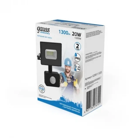 Прожектор уличный Gauss Elementary 628511320 (LED, 220V, датчик движения, IP65)