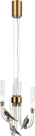 Подвесной светильник Odeon Light Lark 5431/6L золотой(под латунь)/белый градиент/беж./зеленый/ металл/стекло/керамикаLED 6W 4000K (220V, на тросе, птички)
