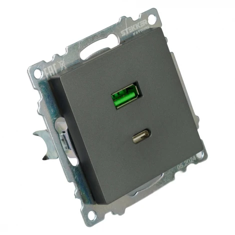 Розетка USB Type A+С (графит) Stekker Катрин 50052