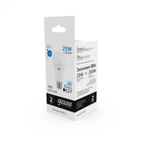 Лампочка светодиодная E27 25 Вт 2150 lm 6500K холодное белое свечение Gauss Elementary 73235