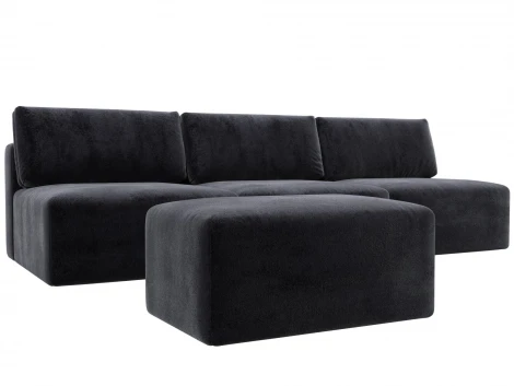 Диван прямой модульный с пуфом Лига-060 НПБ Лонг (ЛДСП,Брус,Фанера/Пластик/Велюр/Темно-серый) Лига Диванов 129478