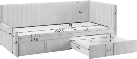 Кровать с ящиками Твикс (Тахта) 90х200 см Mebelson (ДСП,Велюр/Розовый) арт.171564,2172