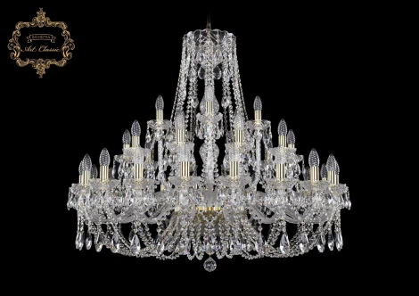 Подвесная большая люстра Art Classic 11.21 11.21.20+10+5.360.Gd.Sp (220V, хрусталь, на цепи, подсвечник, свеча)