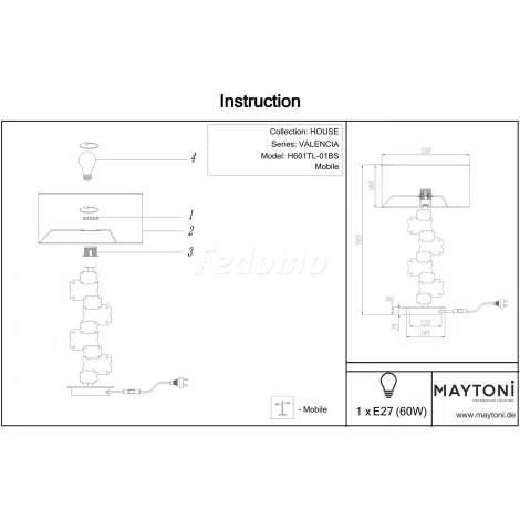 Интерьерная настольная лампа Maytoni Valencia H601TL-01BS
