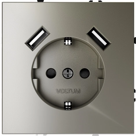 Розетка с заземлением, шторками и USBх2 (шелк) Voltum S70 VLS040404