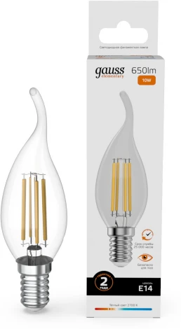 Лампочка светодиодная филаментная Gauss Filament Elementary 42110 Свеча на ветру 10W 650lm 2700К Е14 LED
