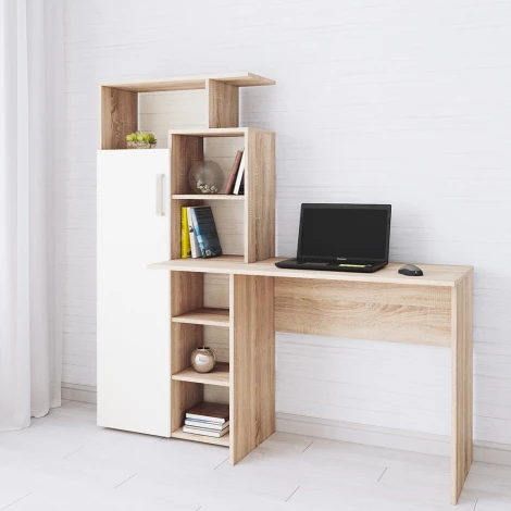 Стол компьютерный ТЭКС Квартет-7, дуб сонома/белый