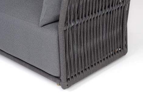 "Лугано" диван 3-местный плетеный из роупа, каркас алюминий темно-серый (RAL7024) муар, роуп темно-серый круглый, ткань темно-серая YB25-0027 4SIS арт.УТ-00009893