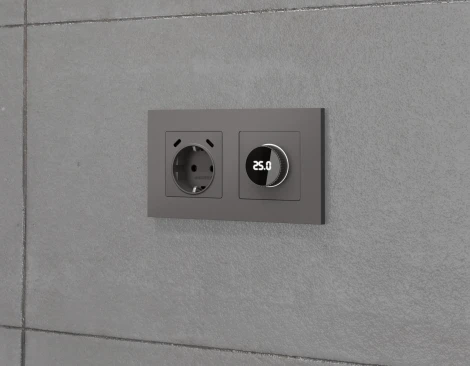 Комплект механизма электрической розетки с заземлением с 2хUSB Type-C встраиваемый (антрацит серый) Ambrella Volt QUANT MA660510