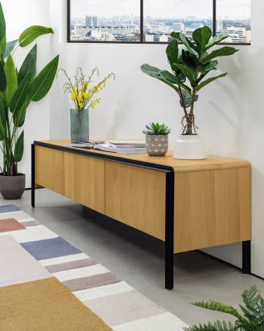 Тумба под телевизор La Forma (ex Julia Grup) Nadyria (Черный/ Шпон,Шпон дуба,Дерево,Сталь,МДФ)