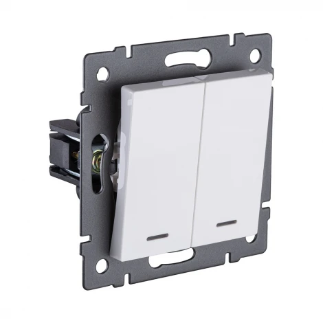 Выключатель 2-клавишный проходной 10А/250В с LED подсветкой, белый Kollinger REA-S-010WH для Aspekt, Eleganz, Reflex