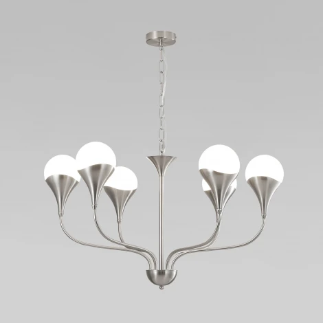 Подвесная люстра Wi-Fi Eurosvet Calyx 60169/6 никель (220V, управление смартфоном, голосовое управление, умный дом - Minimir Home, Алиса, Маруся, Салют, на цепи, шарики)