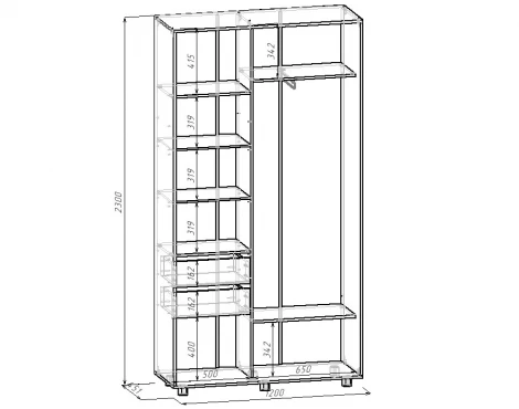 Шкаф-купе, 120х45х230 Дуб вотан с зеркалом МАМА Prime 102099