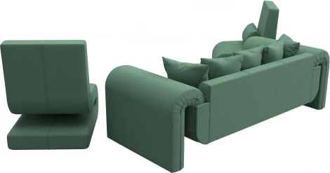 Набор Волна-1 (диван, 2 кресла) (Зеленый/Рогожка) Лига Диванов арт.125325