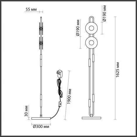 Торшер Odeon Light Magnet 5407/23FL черный/золотой/металл/стекло LED 23W 3000K 1940Лм (220V, выключатель, круглые)